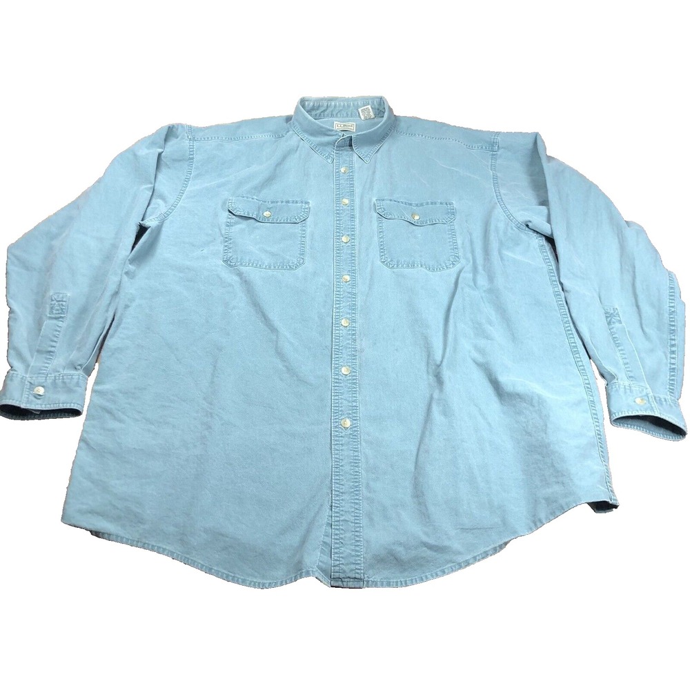 Vintage LL Bean Safari Shirt Men 2XL Tall Teal Button Up Cotton Long Sleeve SPOT